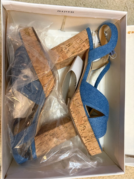 Prima Royale Shoes - Blue Cork Platform Sandals - Women's Denim Size 9 New in Box